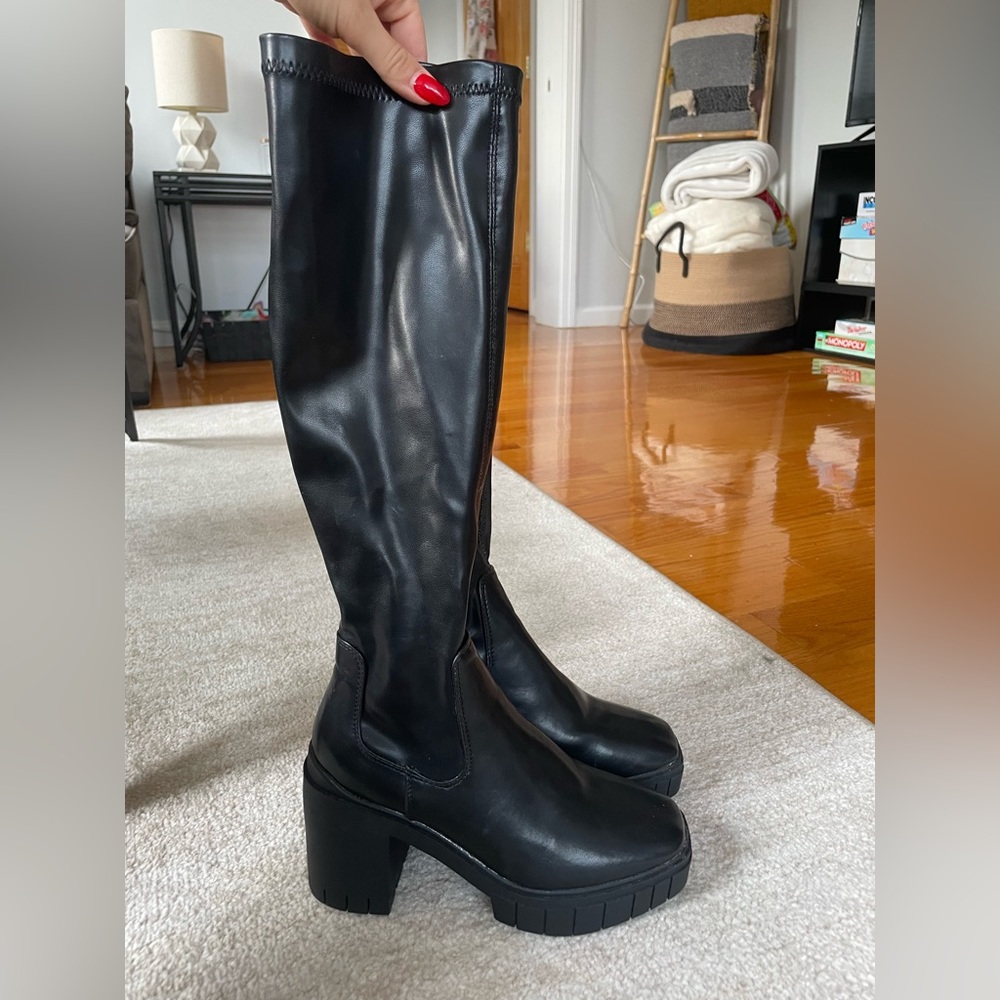 ASOS Knee High Black Block Heeled Boots